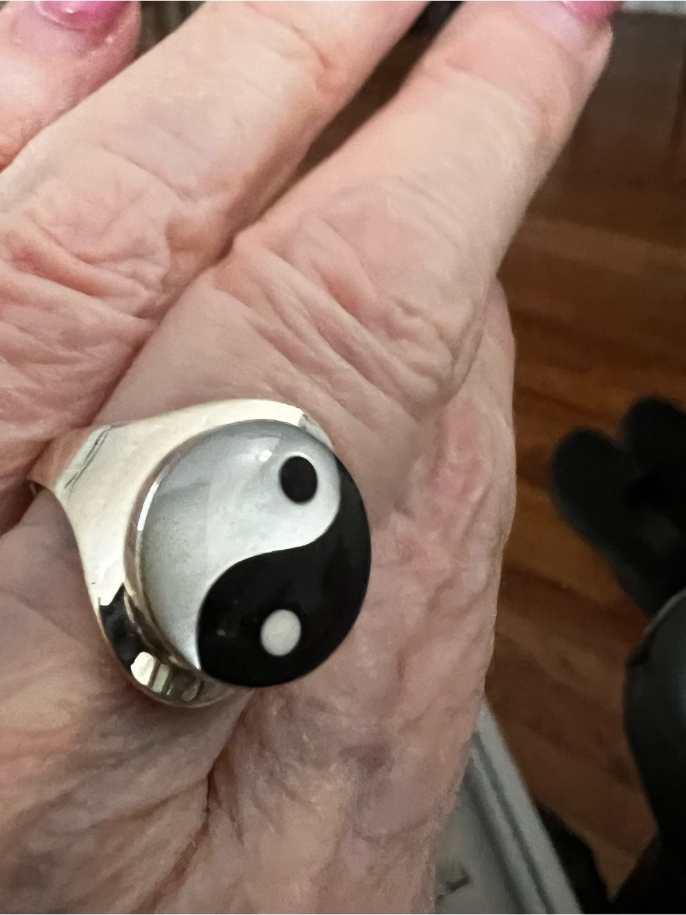 Yin Yang Black and White Sterling Ring - Picture 2 of 6